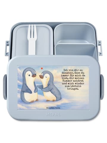 Mr. & Mrs. Panda Lunch Box Pinguine trösten Design mit Spruch in Blau Pastell
