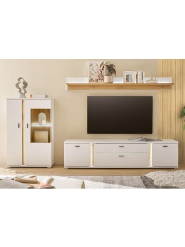 Furn.Design Wohnwand 3-teilig weiß matt, Eiche 290 cm, Kombination inkl. Frontbeleuchtung