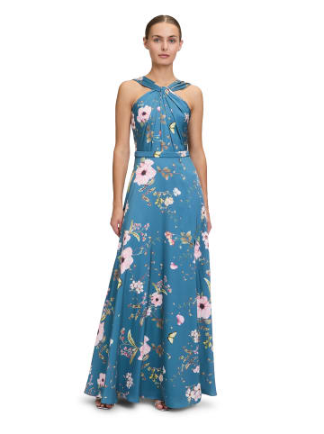 Vera Mont Abendkleid mit Blumenprint in Petrol/Pink
