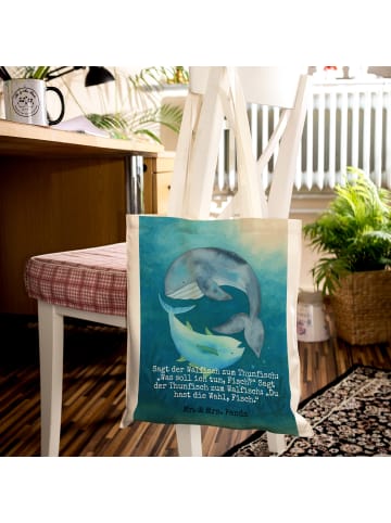 Mr. & Mrs. Panda Jutebeutel Walfisch Thunfisch Design mit Spruch in Weiß