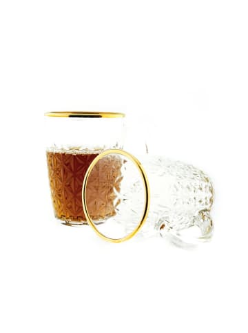 COFI 1453 6er Gläser-Set mit Henkel Gold Umrandung 203 ml Transparent mit Muster in Transparent