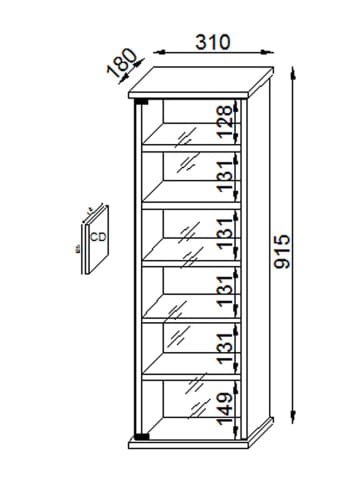 VCM  Holz CD DVD Stand Regal Vetro Glastür in Schwarz