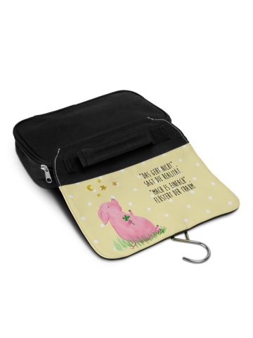 Mr. & Mrs. Panda Kosmetiktasche Schwein Glück mit Spruch in Gelb Pastell