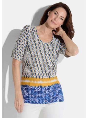 GOLDNER Druckshirt mit Ethno-Design in blau / weiß / honig / gemustert