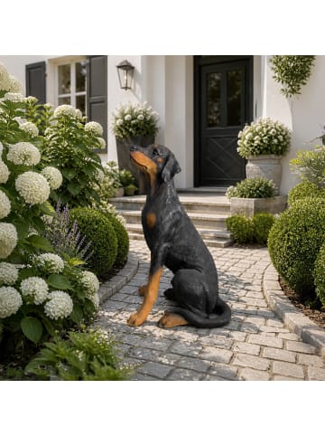 relaxdays Hund-Gartenfigur "Dobermann" in Braun/ Schwarz - (B)39 x (H)83 x (T)52 cm