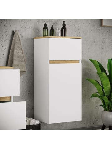 VCM  Badschrank Hängeschrank Schublade Cosila 85x30x32 in Weiß / Honig-Eiche