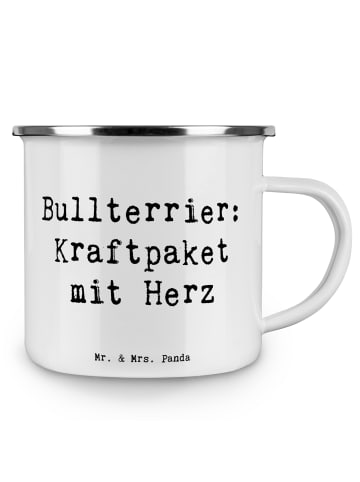 Mr. & Mrs. Panda Teetasse Spruch Bullterrier Kraftpaket mit Spruch in Weiß