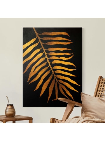 WALLART Leinwandbild Gold - Gold - Palmenblatt II auf Schwarz in Gold