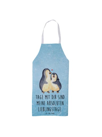 Mr. & Mrs. Panda Kochschürze Pinguin umarmen mit Spruch in Eisblau