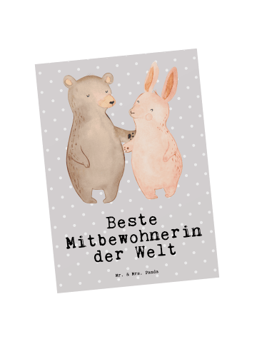 Mr. & Mrs. Panda Postkarte Hase Beste Mitbewohnerin der Welt mit... in Grau Pastell
