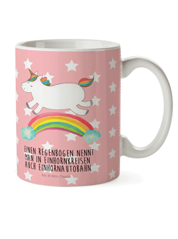 Mr. & Mrs. Panda Kindertasse Einhorn Regenbogen mit Spruch in Rot Pastell