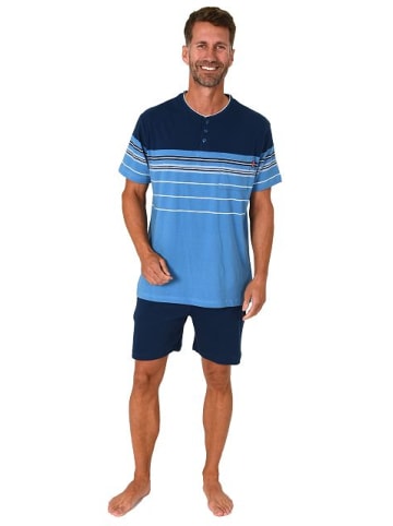 NORMANN kurzarm Schlafanzug Shorty Streifen - 80347 in blau