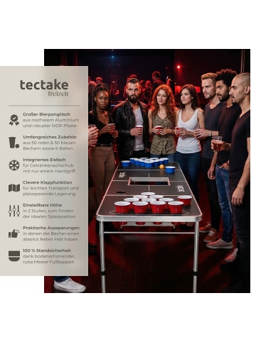 tectake Bierpongtisch mit Eisfach, inklusive 100 Bechern und 6 Bällen