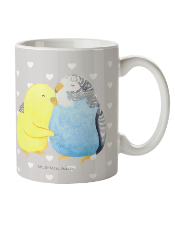 Mr. & Mrs. Panda Kaffeetasse Wellensittich Liebe ohne Spruch in Grau Pastell