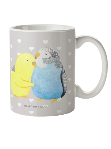 Mr. & Mrs. Panda Kindertasse Wellensittich Liebe ohne Spruch in Grau Pastell