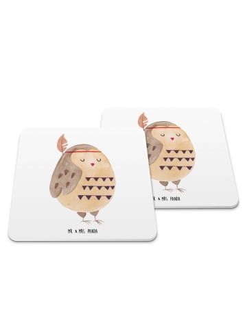 Mr. & Mrs. Panda Glasuntersetzer Eule Federschmuck ohne Spruch in Weiß
