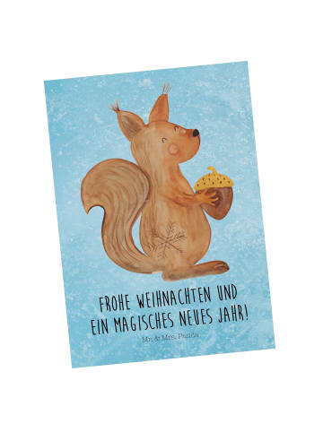 Mr. & Mrs. Panda Postkarte Eichhörnchen Weihnachtszeit mit Spruch in Eisblau