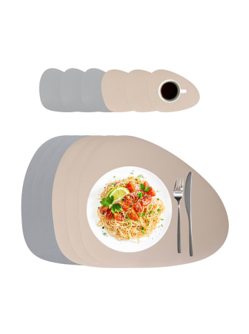 relaxdays 6-tlg. Platzdeckchen Set mit Untersetzern in Grau/ Beige