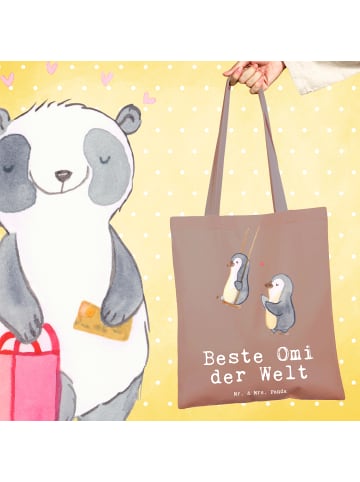 Mr. & Mrs. Panda Tote Bag Pinguin Beste Omi der Welt mit Spruch in Braun Pastell