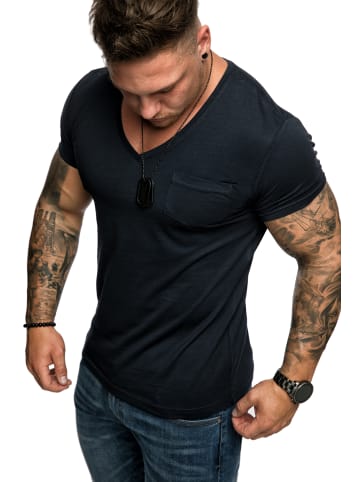 Amaci&Sons Basic Oversize T-Shirt mit V-Ausschnitt PATERSON in Navyblau