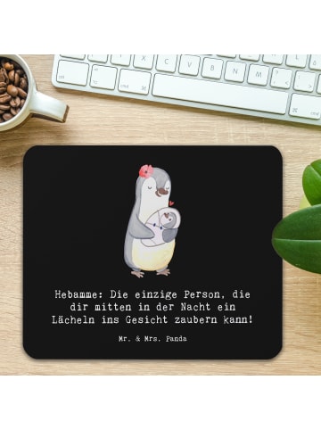 Mr. & Mrs. Panda Mauspad Hebamme Lächeln mit Spruch in Schwarz