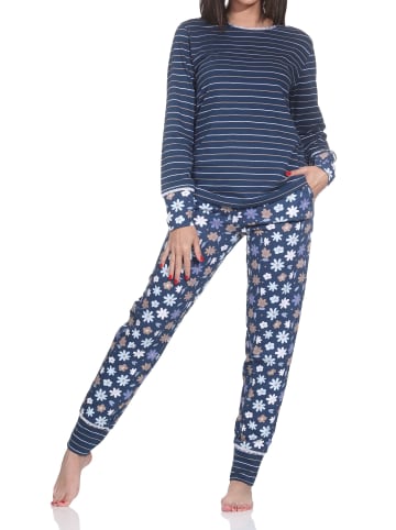 NORMANN Langarm Schlafanzug Pyjama Bündchen Streifen in marine