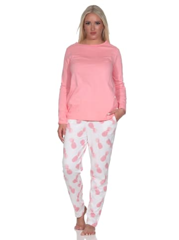 NORMANN Langarm Pyjama Schlafanzug Homewear Ananas in rosa