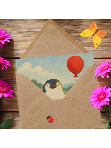 Mr. & Mrs. Panda Grußkarte Pinguin Luftballon Design ohne Spruch in Weiß