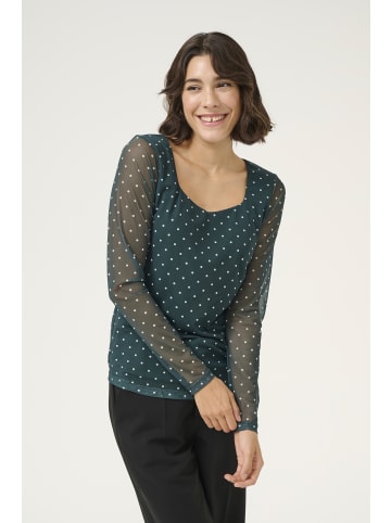 Kaffe Langarm-Bluse KAautumn Tight fit in Green/White Dot