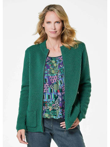 GOLDNER Kurzgröße:  Elegante Wolljacke mit Noppenstruktur in dunkelgrün