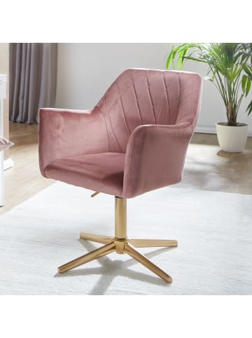 KADIMA DESIGN Sessel-Drehstuhl: Samtbezug, Eisenuntergestell, Armlehnen, 360° drehbar in Rosa