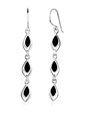 Elli Ohrringe 925 Sterling Silber Feder, Oval in Schwarz