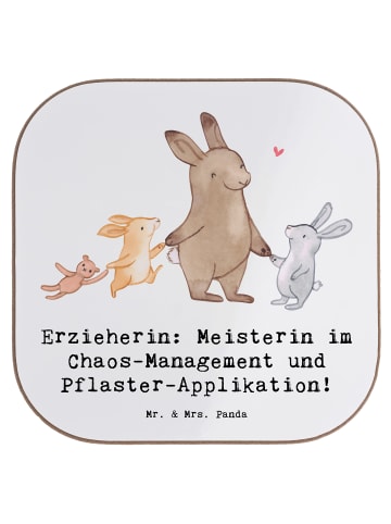 Mr. & Mrs. Panda Bierdeckel Erzieherin Chaos-Management mit Spruch in Weiß