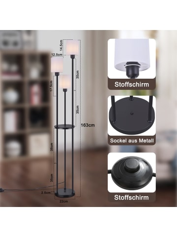 ZMH Stehlampe in schwarz 3-flammige E27 mit Stoff Lampenschirm