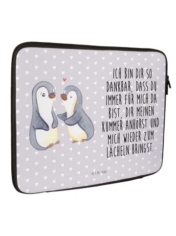 Mr. & Mrs. Panda Notebook Tasche Pinguine trösten mit Spruch in Grau Pastell
