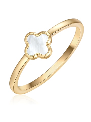 Glanzstücke München Ring Kleeblatt aus Edelstahl mit Perlmutt in gelbgold