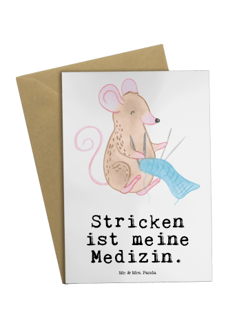 Mr. & Mrs. Panda Grußkarte Maus Stricken mit Spruch in Weiß