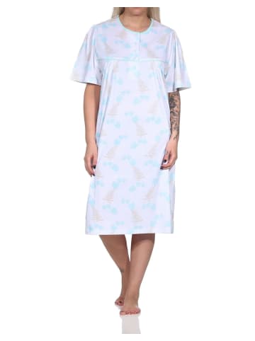 NORMANN Nachthemd kurzarm fraulich Knopfleise am Hals in helltürkis