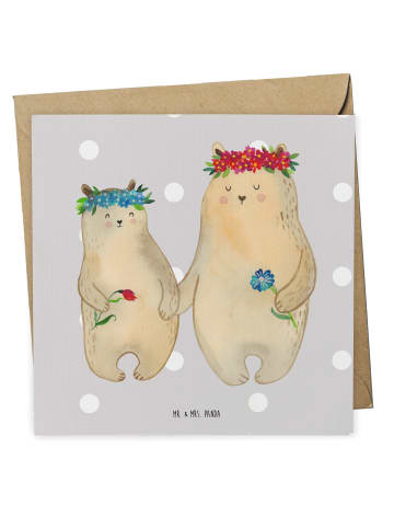 Mr. & Mrs. Panda Grußkarte Bären mit Blumenkranz ohne Spruch in Grau Pastell