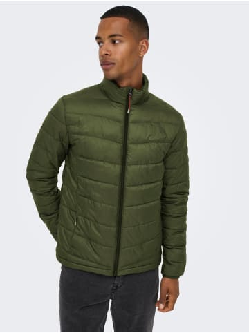 Only&Sons Legere Steppjacke Einfarbig Dünn Gefütterte Übergangsjacke in Olive