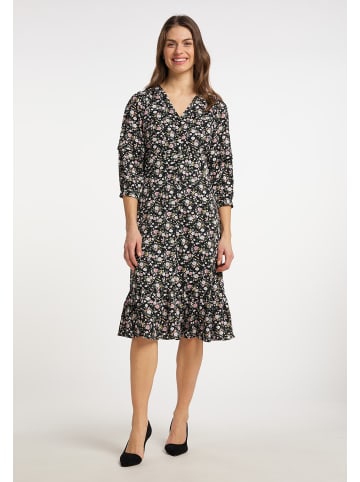 Usha Damen Midikleid Mit Floralem Print in Schwarz Mehrfarbig