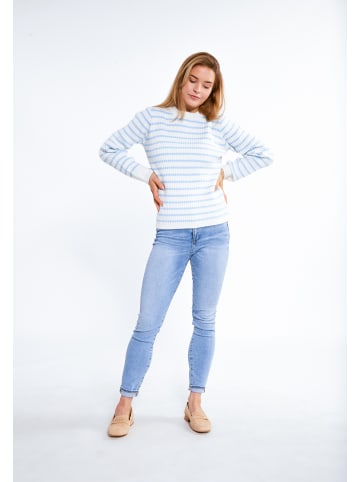 DreiMaster Damen Strick Pullover in Wollweiss Hellblau