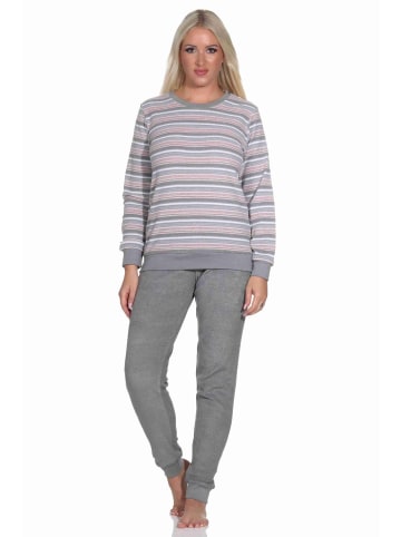 NORMANN Frottee Schlafanzug langarm Pyjama Bündchen - 77691 in grau