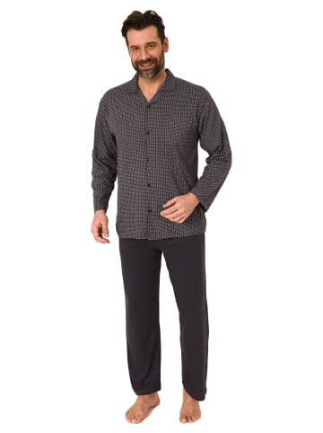 NORMANN Langarm Schlafanzug Jersey Pyjama zum durchknöpfen - 81218 in dunkelgrau