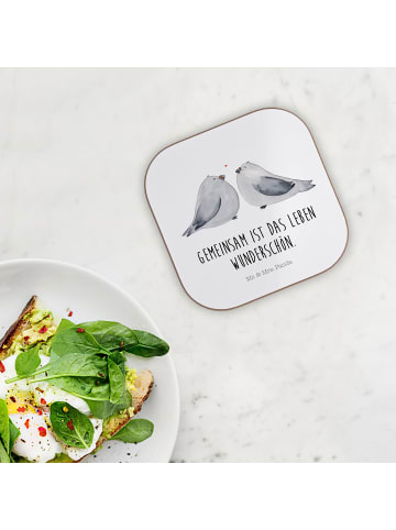 Mr. & Mrs. Panda Untersetzer Gläser Tauben Liebe mit Spruch in Weiß