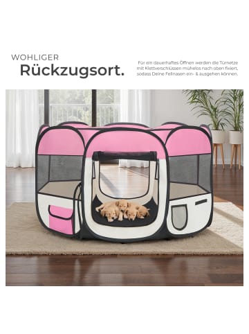 tectake Welpenauslauf  115 x 115 x 64 cm, inklusive Tragetasche und Heringe, rosa