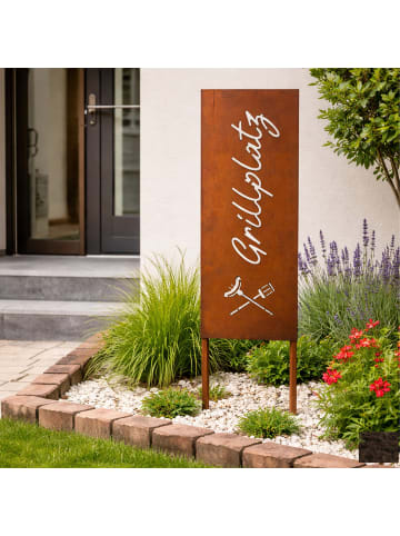 relaxdays Edelrost-Gartendeko "Grillplatz" in Braun - 85 x 28 cm