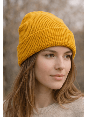 Yuhu Unisex Beanie Baumwolle Waffelstrick Wintermütze in Gelb