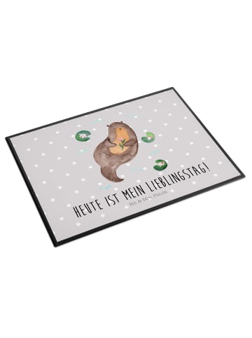 Mr. & Mrs. Panda Zeichenunterlage Otter Seerose mit Spruch in Grau Pastell