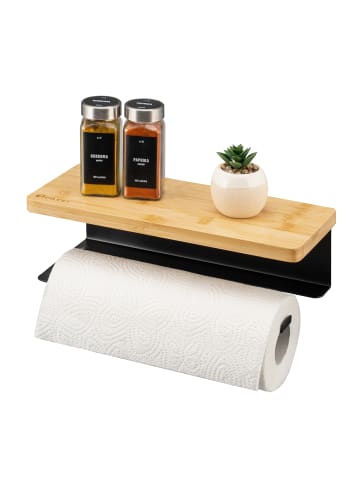 eluno Küchenrollenhalter mit Bambusablage ca. 32 x 9,5 x 13 cm (B/H/T)